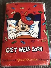 Vintage Disney Mickey Mouse Donald Duck Double Sided Pillowcase Get Well Soon picture