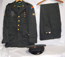 US Army Green Complete Dress Uniform Jacket, Pants, Hat, Ribbons Brass Vtg M5177 picture