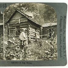 Homesteading Pioneer Log Cabin Stereoview 1920s Keystone House Home Photo H1437 picture