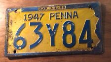 1947 Pennsylvania License Plate 63Y84 Penna PA Ford Chevy Chrysler Buick Pontiac picture