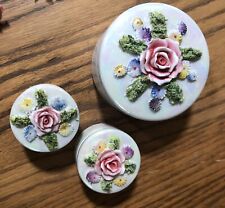 Lovely Vintage GERMANY 3 Piece Floral Dresser Vanity Boxes Jars picture