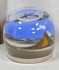 2 Sand Art Painting Glass Paperweights Rocky Hill Mountains Blue Sky White Cloud picture
