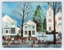 Along the Village Green in Winter Bedford New York Regi Klein Art Postcard 4x6 picture
