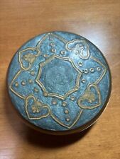 Vintage Turquoise Gold Enameled Design Solid Brass Decorative Bowl 5” With Cover picture