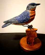 Vtg Eastern Bluebird Original Hand Carved/Painted Wooden Bird Signed/Dated 1944 picture