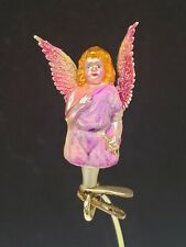 Early Vintage Angel Clip On Mercury Blown Glass Christmas Ornament Paper Wings picture