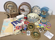 Vintage Estate Granny's Junk Drawer Mixed Craft Lot Rock Tins Paper Dolls Sewing picture