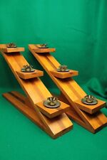 Pair of Vintage MCM Wood Inlay Inclined Candleholders for Tapers picture