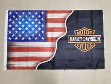 Harley Davidson American Flag Banner 3x5 Brass Grommets Beautiful Hard too Find picture