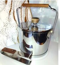 Vintage Pristine Atapco Shiny Chrome Wood Handle/Top Ice Bucket w/Tongs USA '60s picture