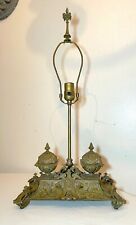 antique ornate 1800's Victorian gilt bronze dual inkwell desk lamp stand brass picture