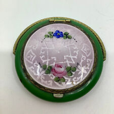 Must-Have Collectible: VTG Ladies' Guilloch Enamel Powder Compact, Basket Handle picture