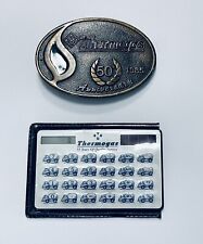 Vintage Thermogas 50th Anniversary 1985 Belt Buckle & 1990 Solar Calculator picture