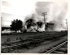 LG33 1948 Original Photo FIRE AT ST PAUL STOCKYARD Buildings Burning Smoke Water picture