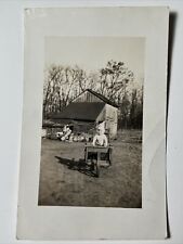 1901 TODDLER Playing on the FARM near old Barn  RPPC Real Photo Postcard picture