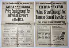 Two Vintage 70s TWA Getaway Vacations c1972 Advertising USA and Europe Flyers picture