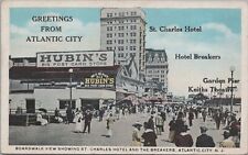 Postcard Boardwalk View Showing St Charles Hotel + Breakers Atlantic City NJ  picture