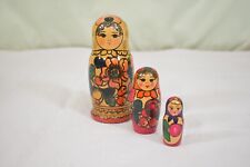 Vintage Russian Wooden Nesting Dolls Set Of 3 Handmade In Russia USSSR picture