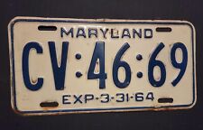 Vintage 1964    MARYLAND    License Plate  CV : 46 : 69  picture