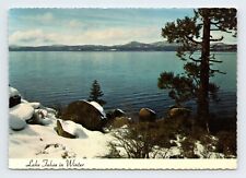 Lake Tahoe in Winter Snow Scene From East Shore 1974 Sierra News Co Vtg Postcard picture