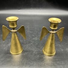 Pair Of VTG MCM International Imports Brass Angel Taper Candle Holders picture