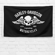 For Harley Davidson Motorcycle Skull Flag 3x5 ft Legendary Banner Garage Sign picture