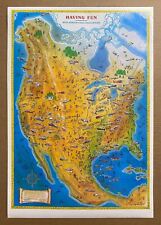 c.1980 Aerospatiale Helicopter North America Pictorial Cartoon Map Poster Airbus picture