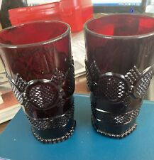 2 AVON  BRILLIANT RUBY RED 1876 CAPE COD GLASS BEVERAGE TUMBLERS FLAT BOTTOMS picture