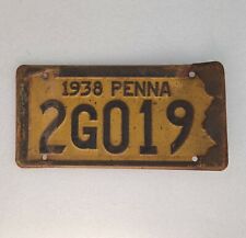 1938 Pennsylvania License Plate Antique Vintage Registration Plate Tag - 2G019 picture