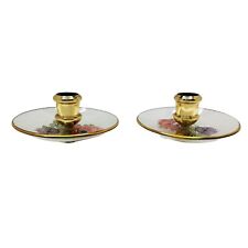Vintage Chance Glass Candlestick Holder Set with Poppy Flowers and Gold Rim 5