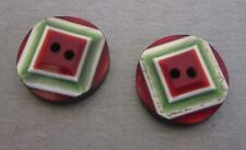 60s vintage authentic LEA STEIN PARIS BUTTONS 2 red green layered squares 18mm picture