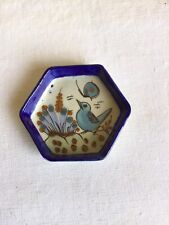 Vintage Ken Edwards Tonala Mexican Stoneware Pottery Blue Bird Trinket Dish Tray picture