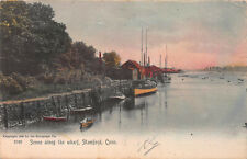 Scene Along the Wharf, Stamford, Connecticut, Hand Colored 1906 Postcard, Used  picture