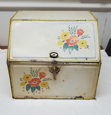 VINTAGE 1940's Tin Pie Safe Bread box Combo Yellow Red Blue Floral Latched picture