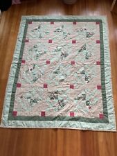 Vintage Handmade Quilt Patchwork Machine Quilted Tan Green Red Beige 52x66” picture