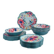 The Pioneer Woman 24-Piece Fresh Floral Melamine Dinnerware Set, Teal picture