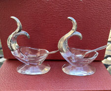 Vintage Sterling silver and Crystal Germany Fish Salt/Caviar Sets of 2 picture
