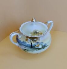 Vintage Hand Painted Nippon Sugar Bowl  House Tree Scene picture