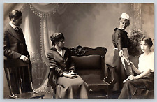 Original RPPC Candid Family Portrait B&W Fashion Photograph Antique Postcard picture