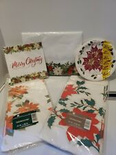Vintage 80s Holiday Christmas Poinsettia Mixed Lot Paper Plates Tablecovers New  picture