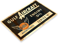 Gulf Aircraft Logo Engine Oil Plane Jet Airplane Retro Wall Décor Metal Tin Sign picture