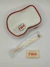 Vtg TWA Airlines Toiletry Travel Bag Mini Zipper Tote Coin Bag WHITE w/ RED  picture