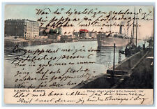 c1905 Steamer Approaching Halmstad Harbor Sweden Antique Posted Postcard picture