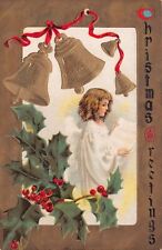 Antique Christmas New Year Cherub Angel Music Sheet Bells Embossed Postcard N4 picture