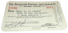 1936 SANTA FE RAILWAY ATSF EMPLOYEE PASS #9975 picture