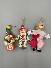 Lot Of 3 Vintage Clown Ornaments Assorted Styles Includes Wooden Ornament picture