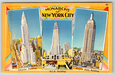 c1940s New York City Chrysler RCA Empire Buildings Vintage Linen Postcard picture