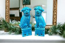 Small Pair of Vintage Turquoise Glazed Ceramic Foo Dogs - China - Circa 1980's picture