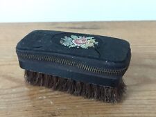 Vintage Western Germany Travel Hair Brush Manicure Set Leather Zip Dopp Kit picture