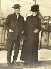 WH Photograph Cute Old Elderly Couple Dressed In Back Hats Dress 1920-30's picture